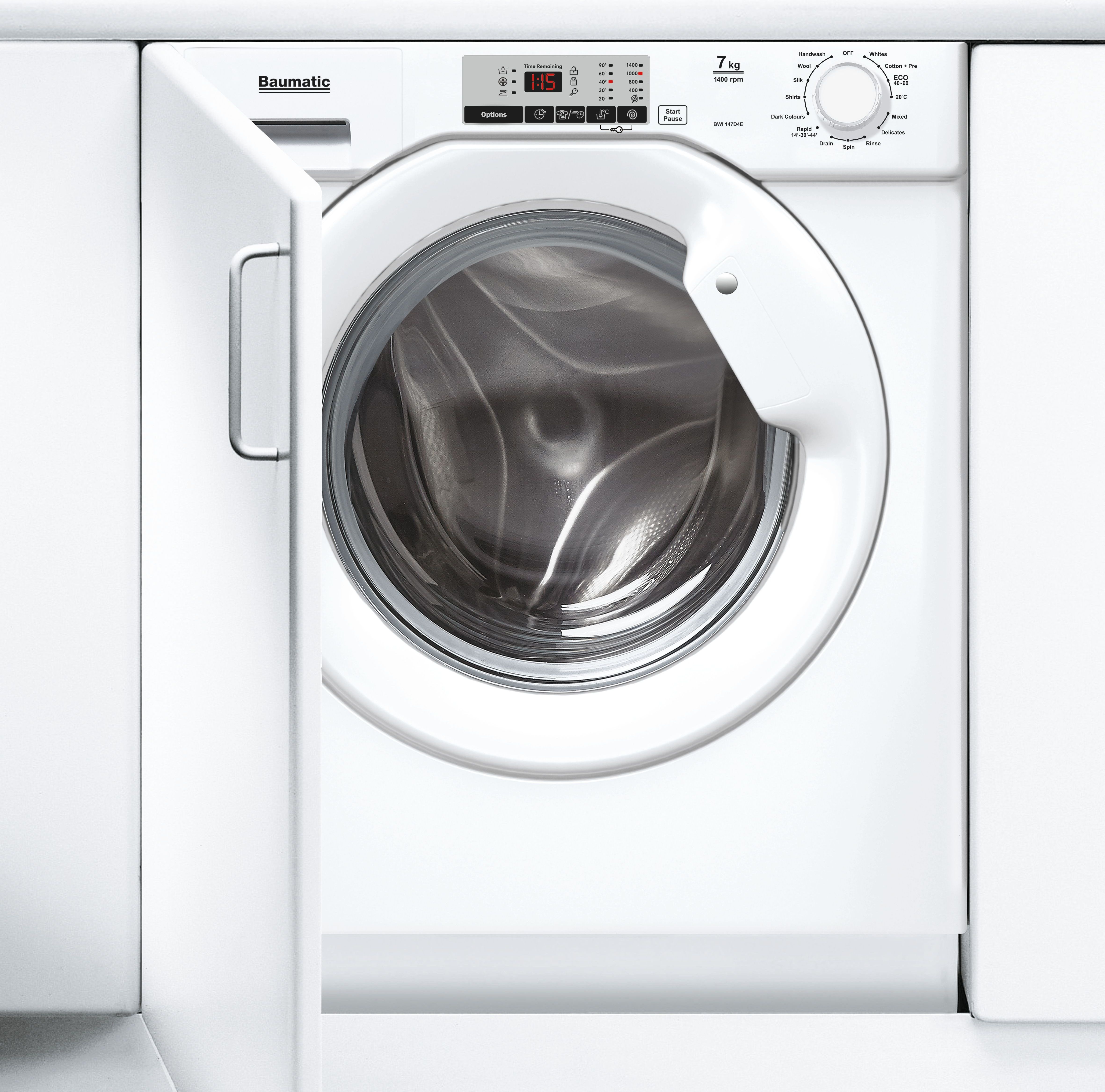 Baumatic BWI147D4E Integrated 7kg Washing Machine with 1400 rpm - White - D Rated, White